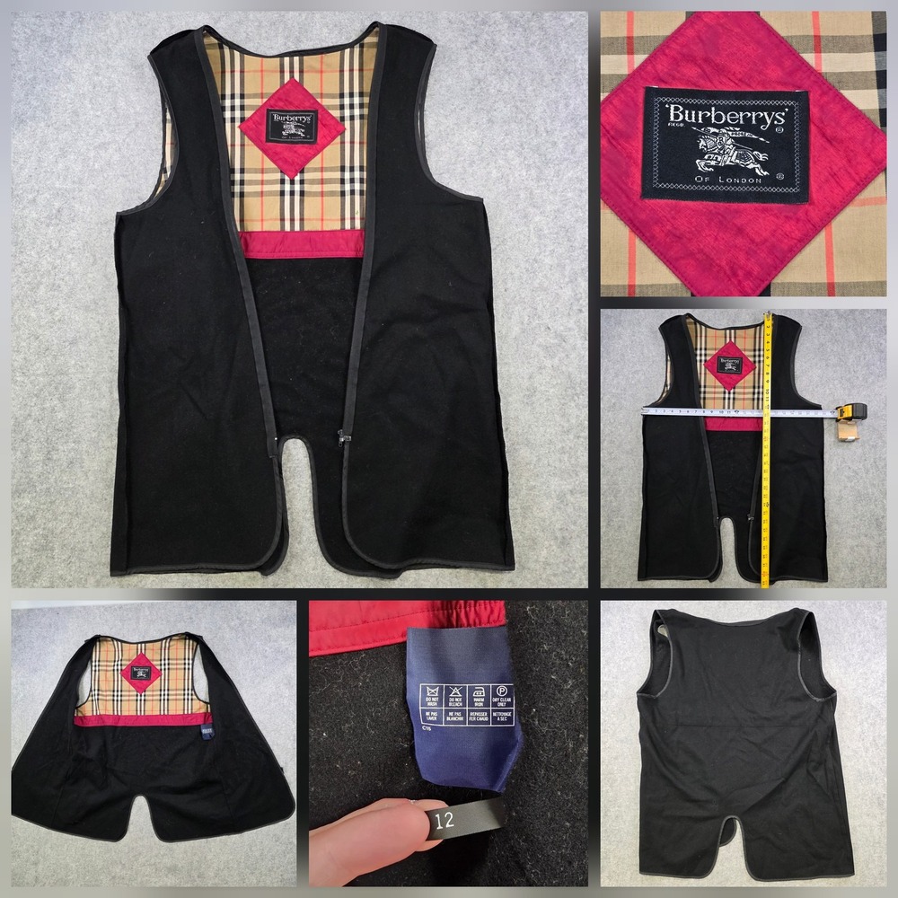 Vintage Burberrys Womens 12 Black Wool Nova Check Plaid Zip In Jacket Liner